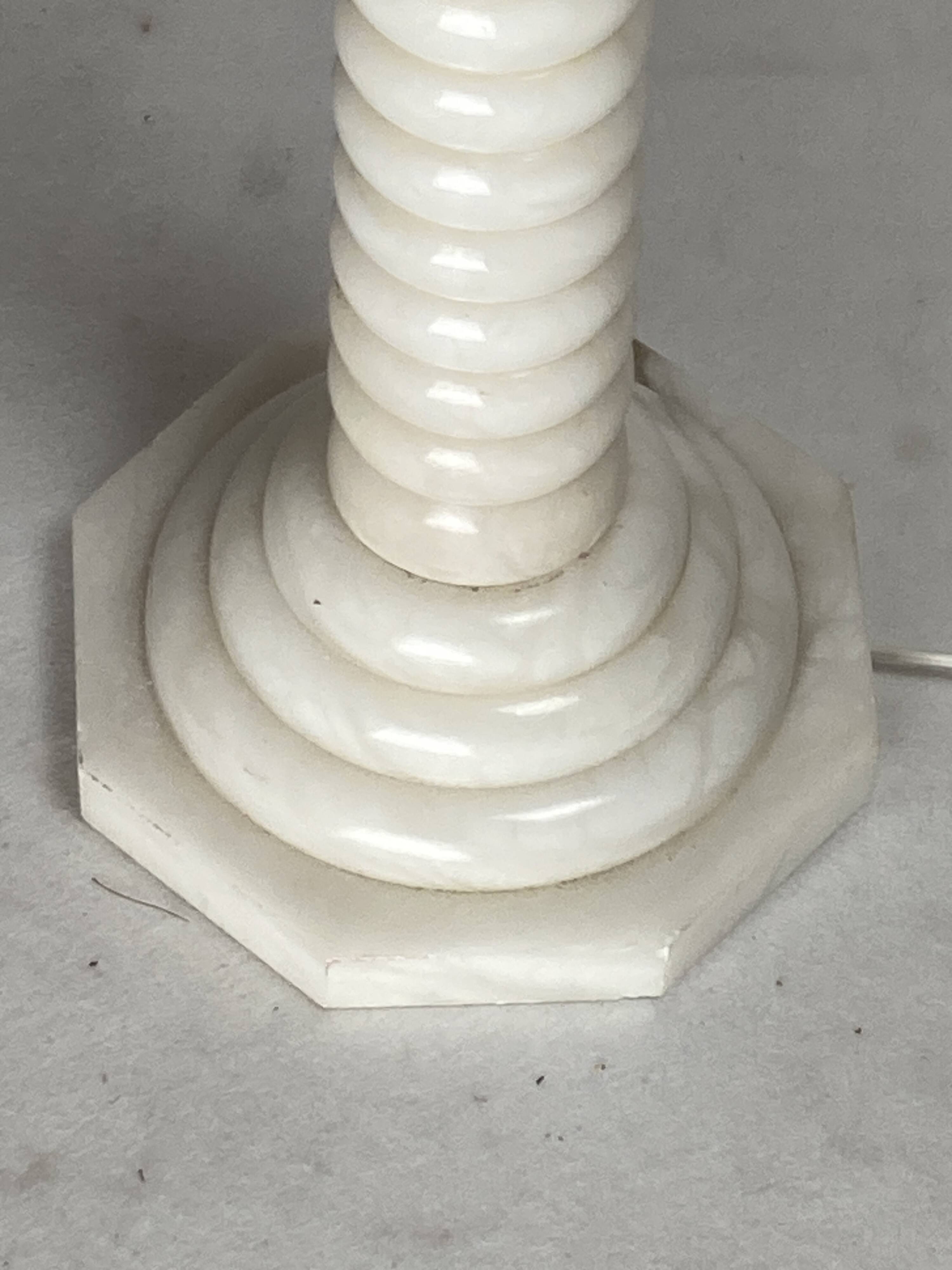 Midcentury French Alabaster floor lamp with bouclé shade, 1950s