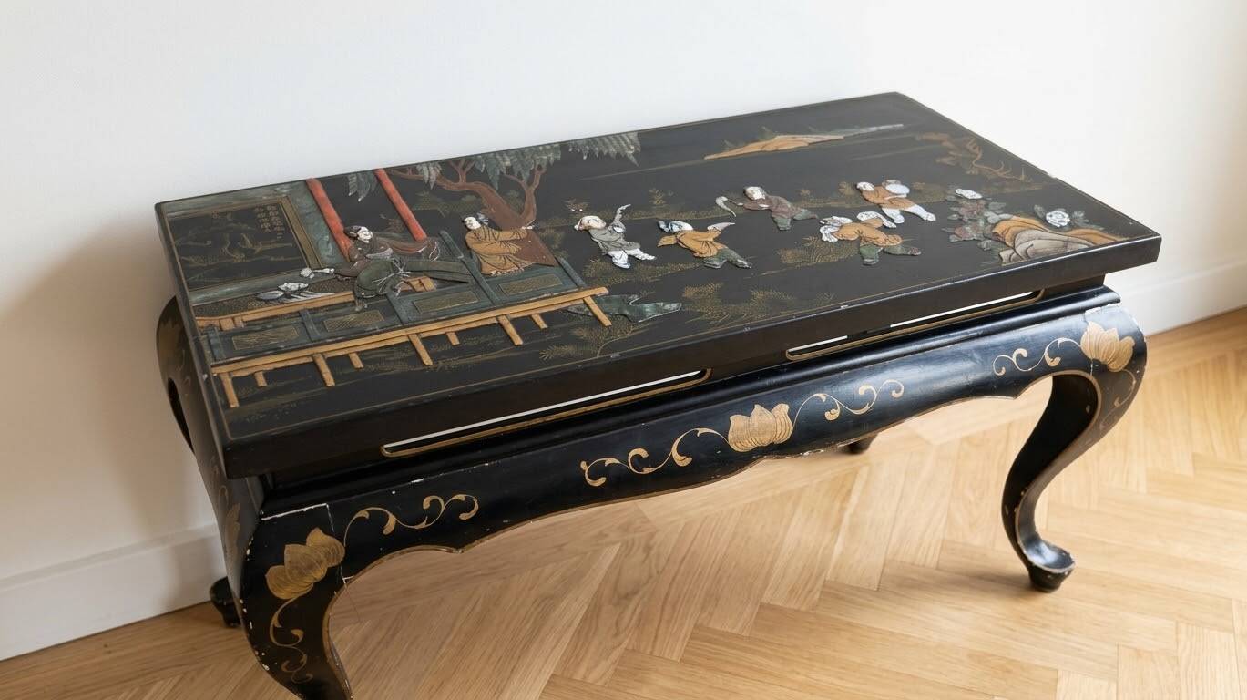 Black lacquered Chinese coffee table, 20th century.