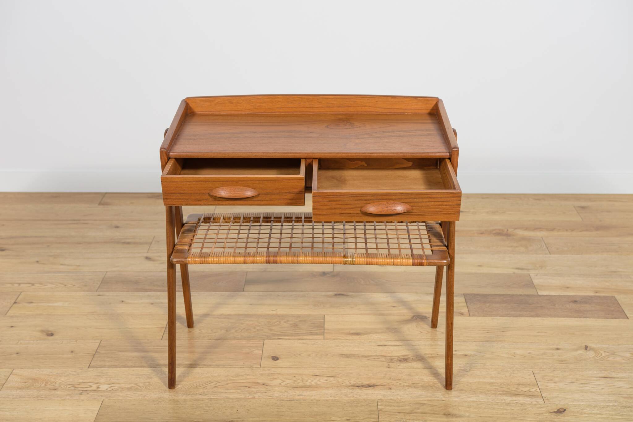 Mid-Century Teak and Rattan Console Table by Søren Rasmussen, Denmark, 1960