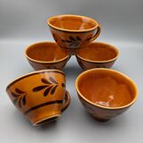 Set of 5 cups or cracked ceramic cider bowl argoat gourin bretagne