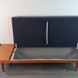 Norwegian daybed sofa in teak and blue fabric "svanette" by Ingma Relling, 1960s