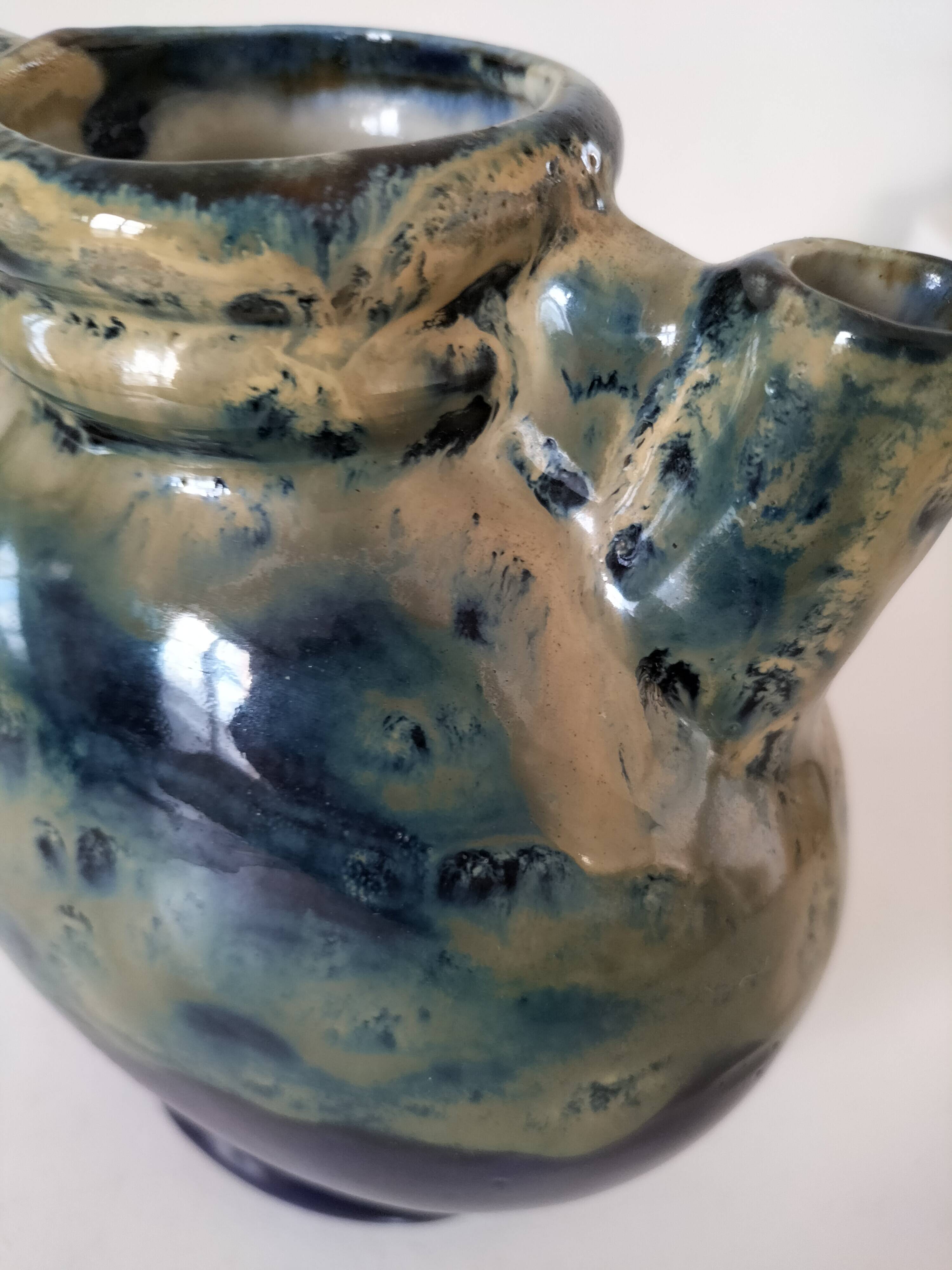 Blue and beige glazed stoneware jug, model 218