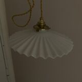 Vintage white pleated opaline pendant lamp