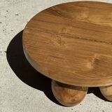 Mini minimalist stool with ball feet in teak H15 D35