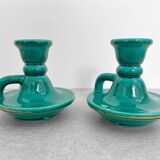 Pair of vintage enamelled ceramic candlesticks – Made in France