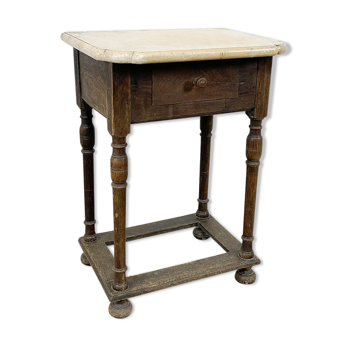 Antique oak hall table with stone top