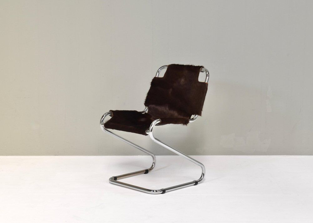 Vintage Italian chair in cowhide and chrome, 1970s