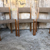 Set of 3 vintage 60s wooden fabric and tile chairs