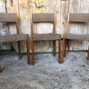 Set of 3 vintage 60s wooden fabric and tile chairs