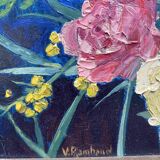 HSP painting "Bouquet of carnations and mimosas" 1934 by Victor RAMBAUD (1902-1996)