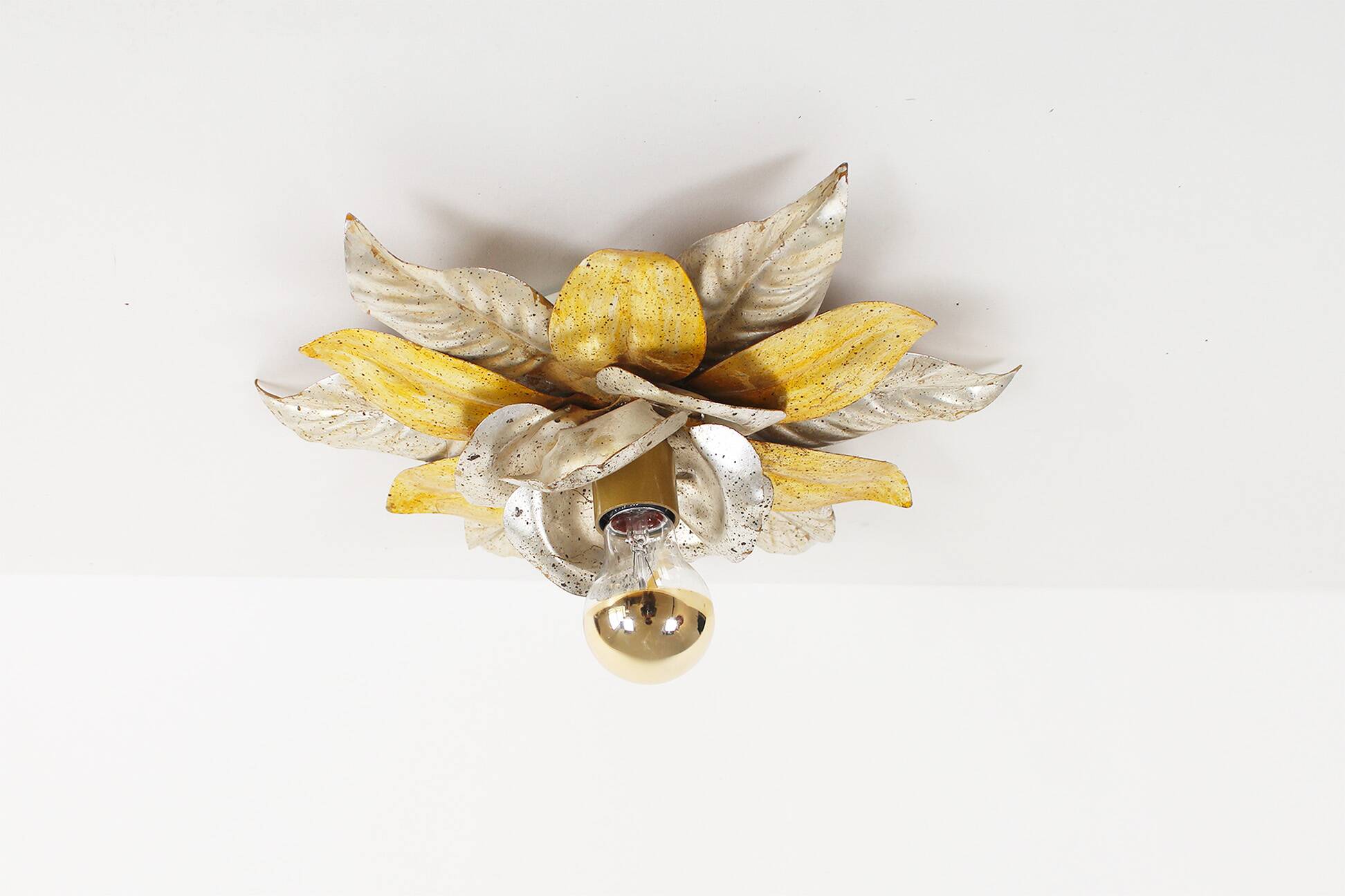 Wonderful gilded florentine flush mount lights, Italy 1970's