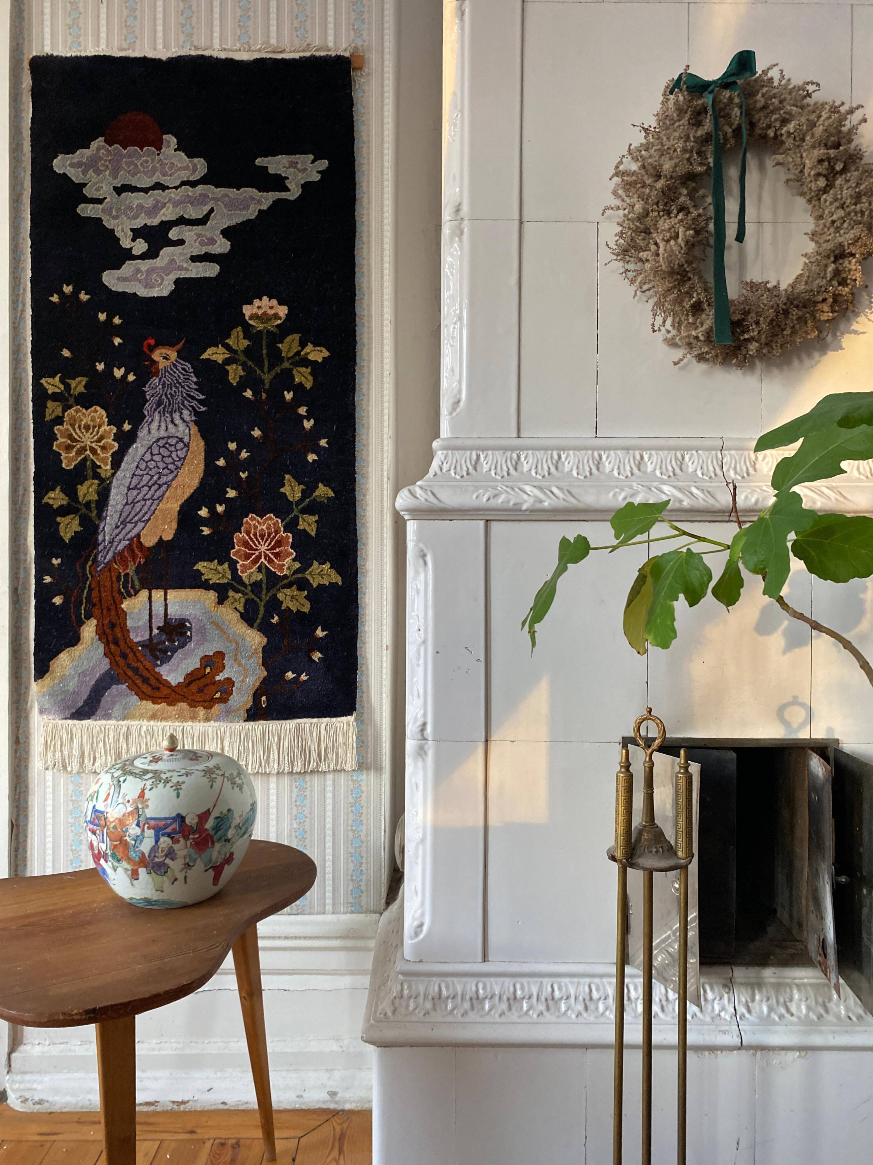 Art Deco Chinese Handmade Silk Bautou Tapestry Rug, Early 20th Century