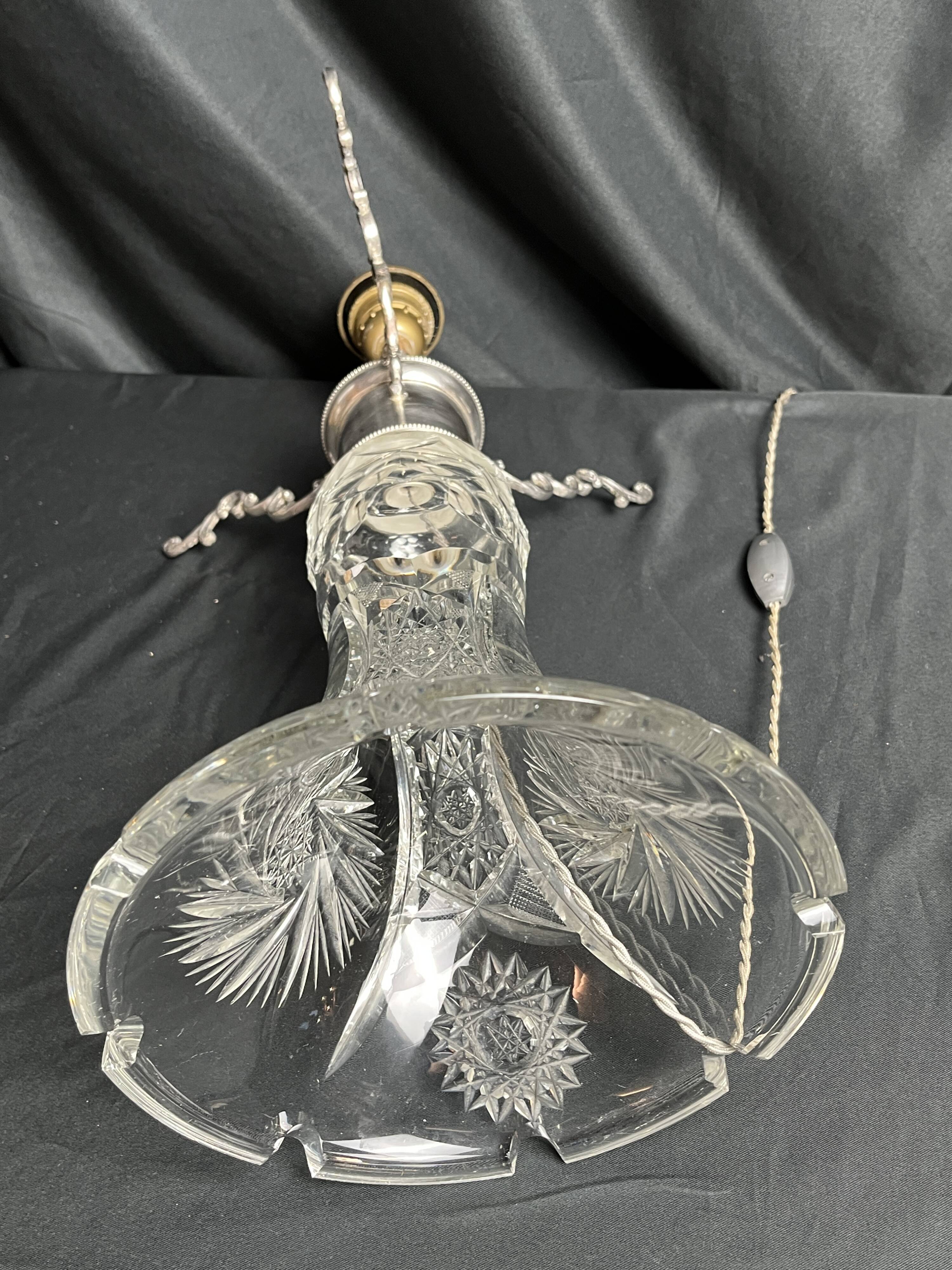 20th century crystal lamp with silver metal frame