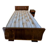 Old pressed sheet metal bed and its bedside table
