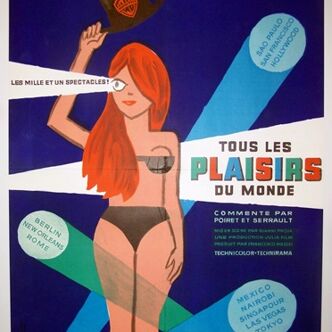 Affiche cinéma originale de 1962.Tous les plaisirs du monde.Savignac.entoilée