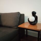 Lamp black ceramic and opaline globe circa 1970