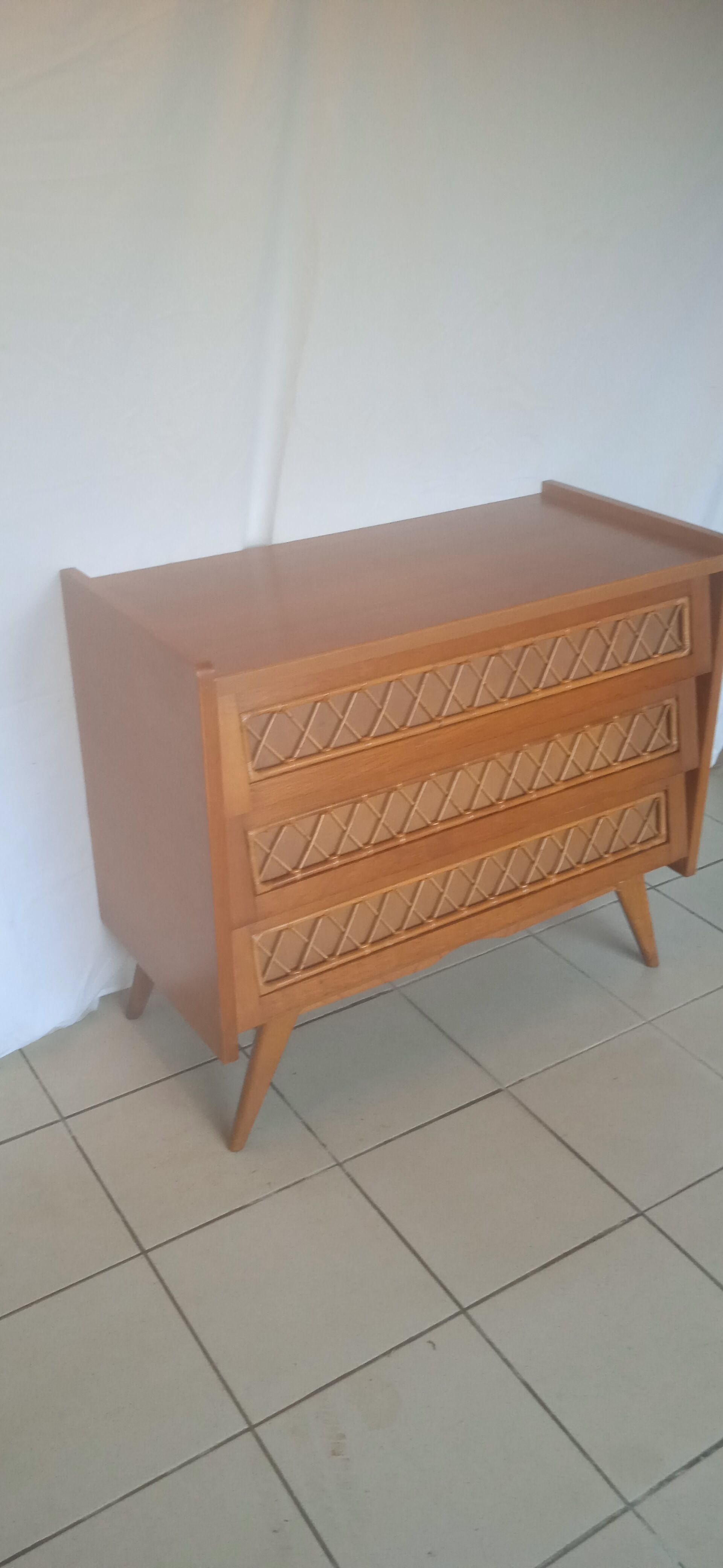 Vintage wood and rattan chest of drawers