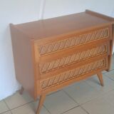 Vintage wood and rattan chest of drawers