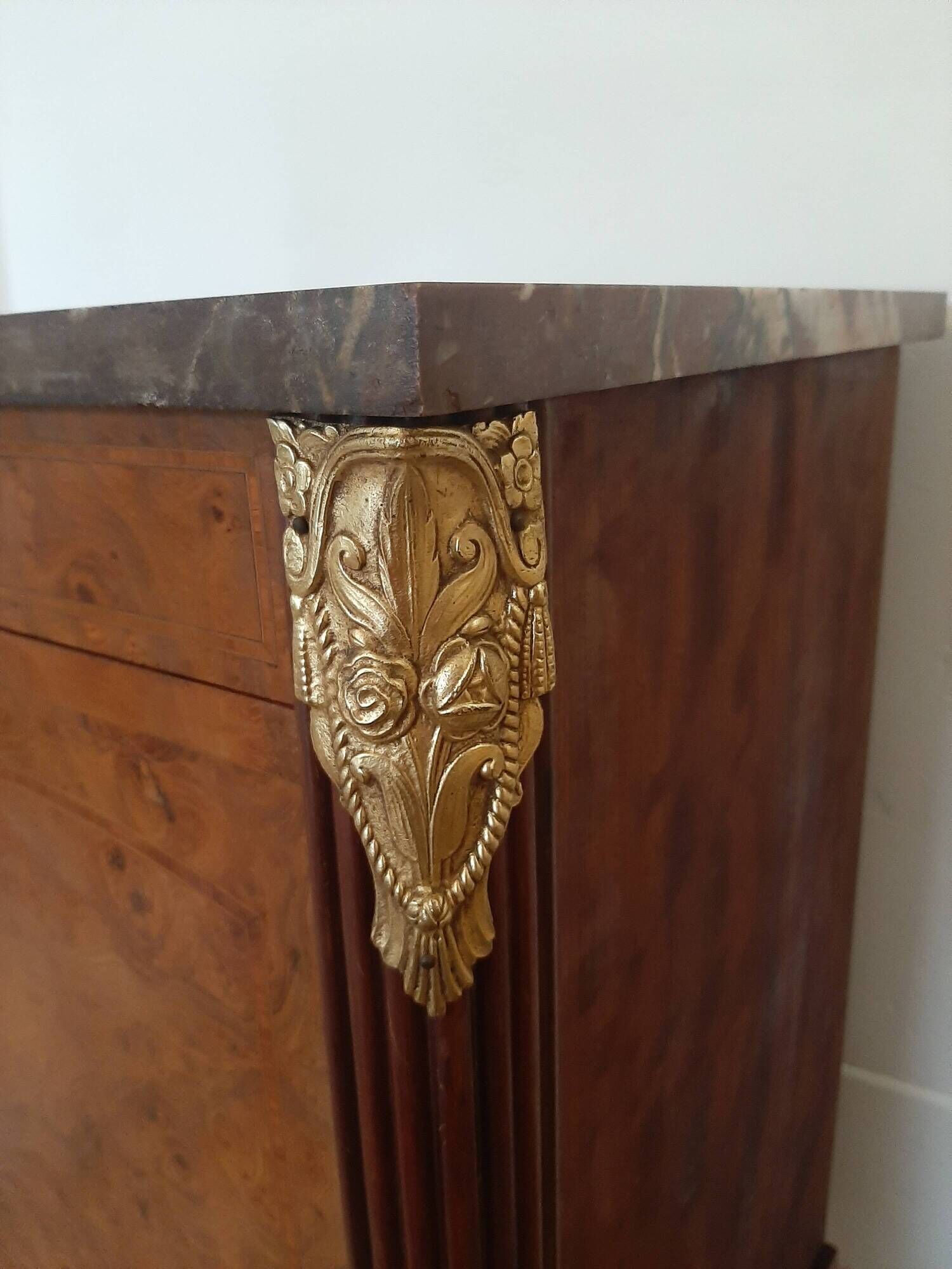 pretty Louis XVI Style bedside cabinet - 1 drawer - 1 Elm Burl marble tray door
