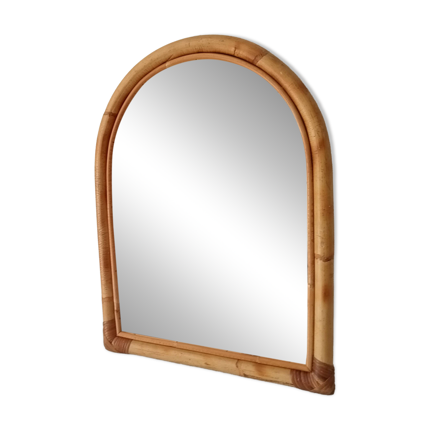 Vintage bohemian arch mirror in bamboo and rattan