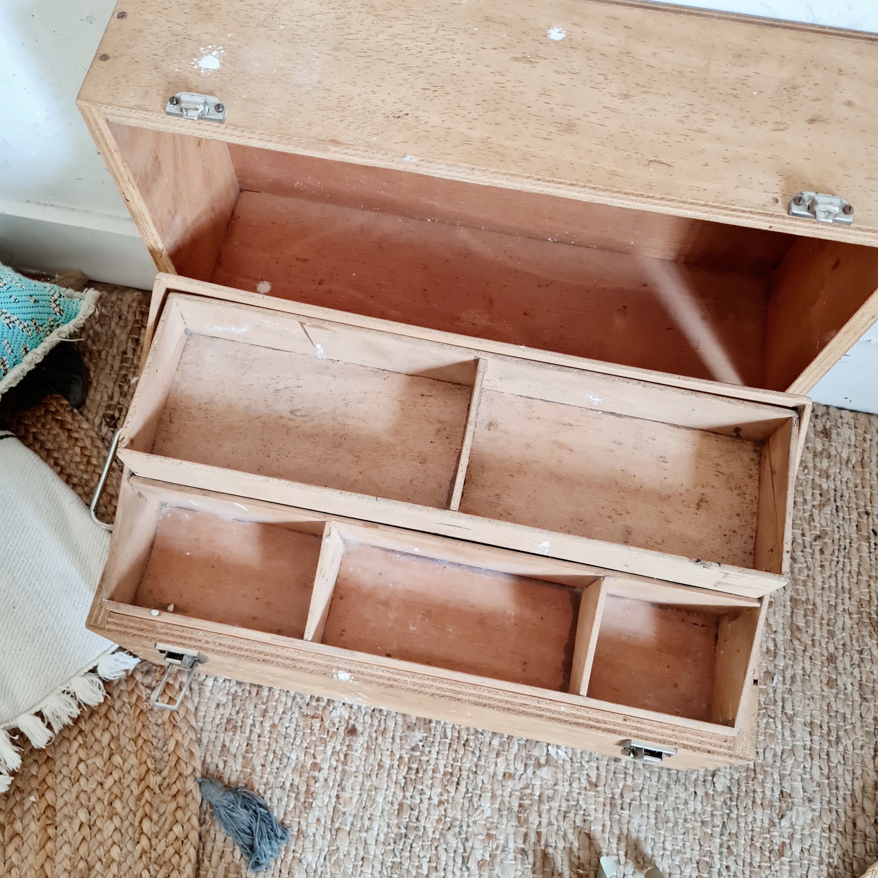 Trunk old wooden trunk with compartmentalized lockers
