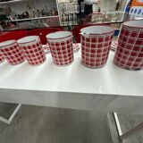 red and white checkerboard enameled tin spice pots BB