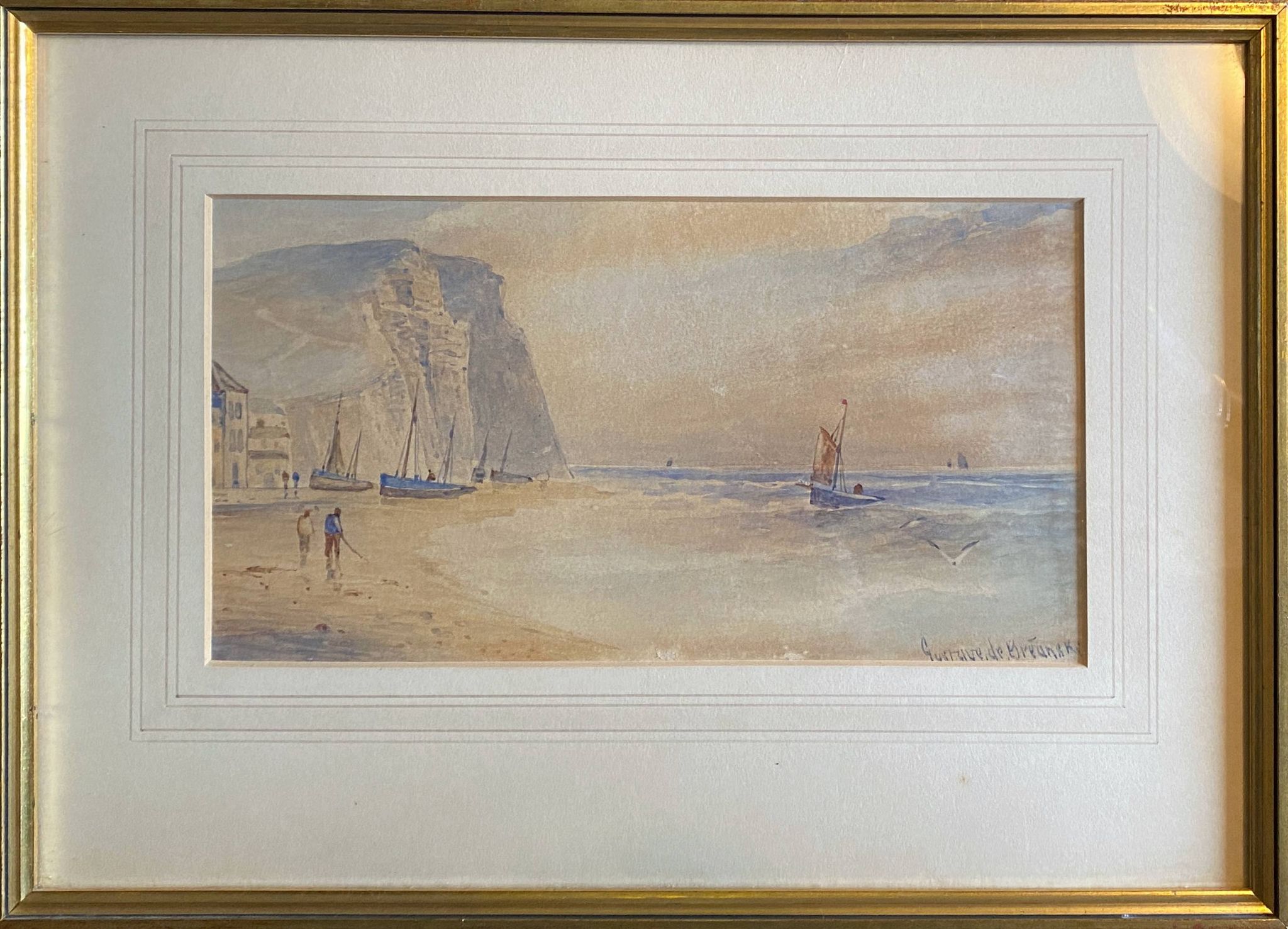 Marine watercolor painting by Gustave de Breanski (c.1856-1898)