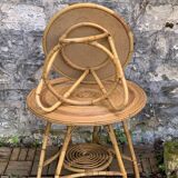 Pair of rattan tripod coffee tables 1950