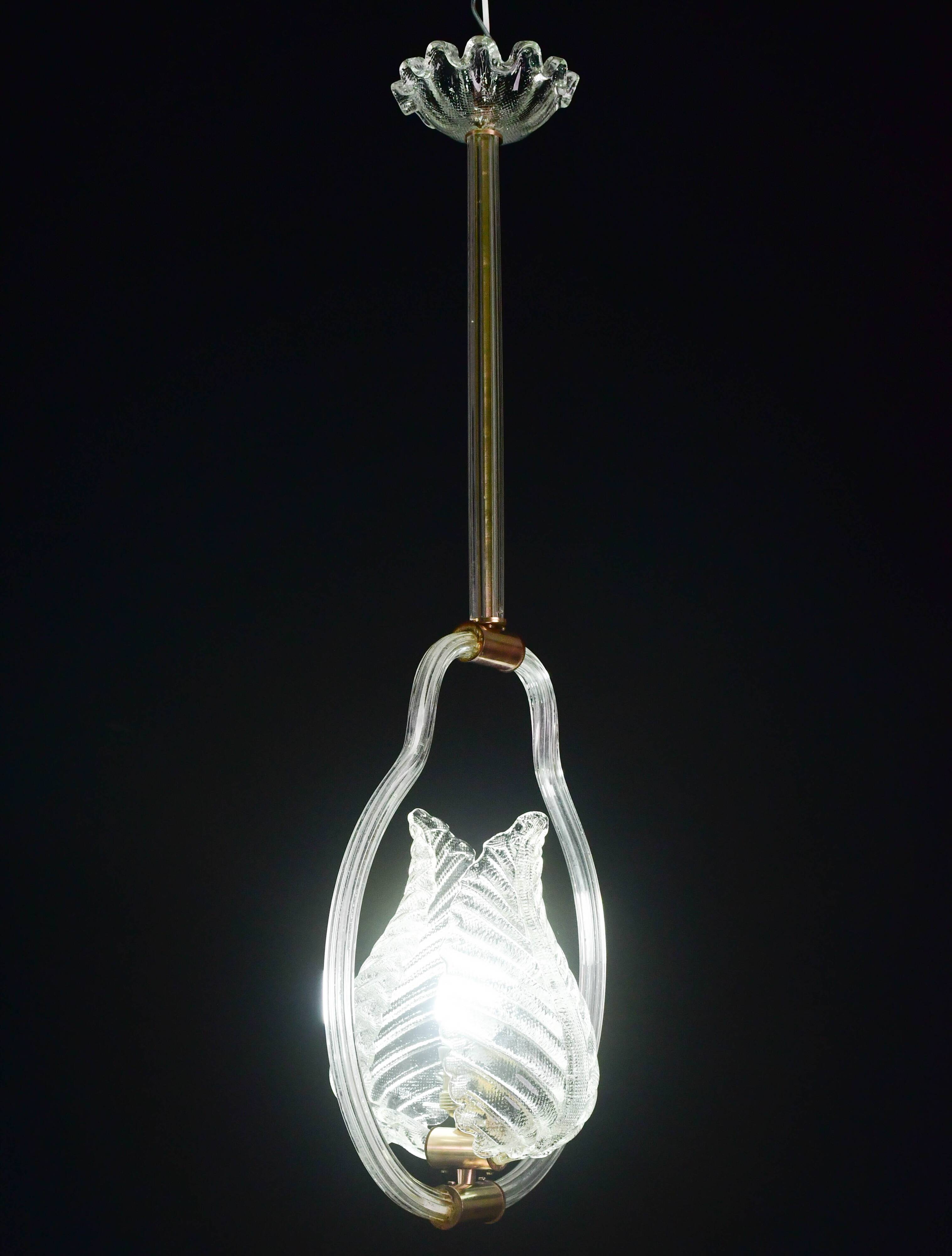 Lovely transparent Art Deco Barovier e Toso pendant light Murano glass, 1930s