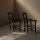 Pair of solid wood and straw armchairs, France, circa 1950.