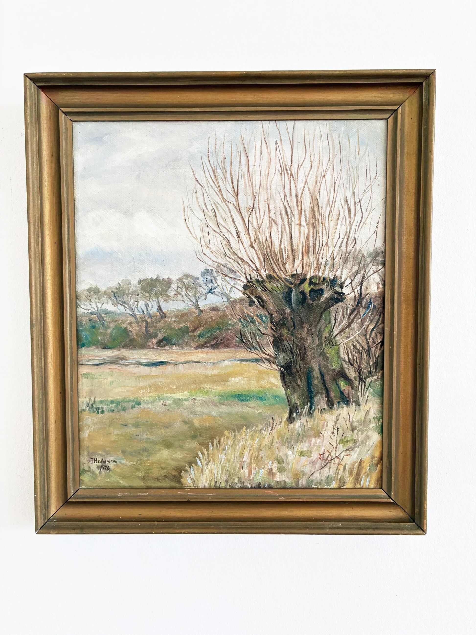 Antique original landscape oil painting, signed countryside art