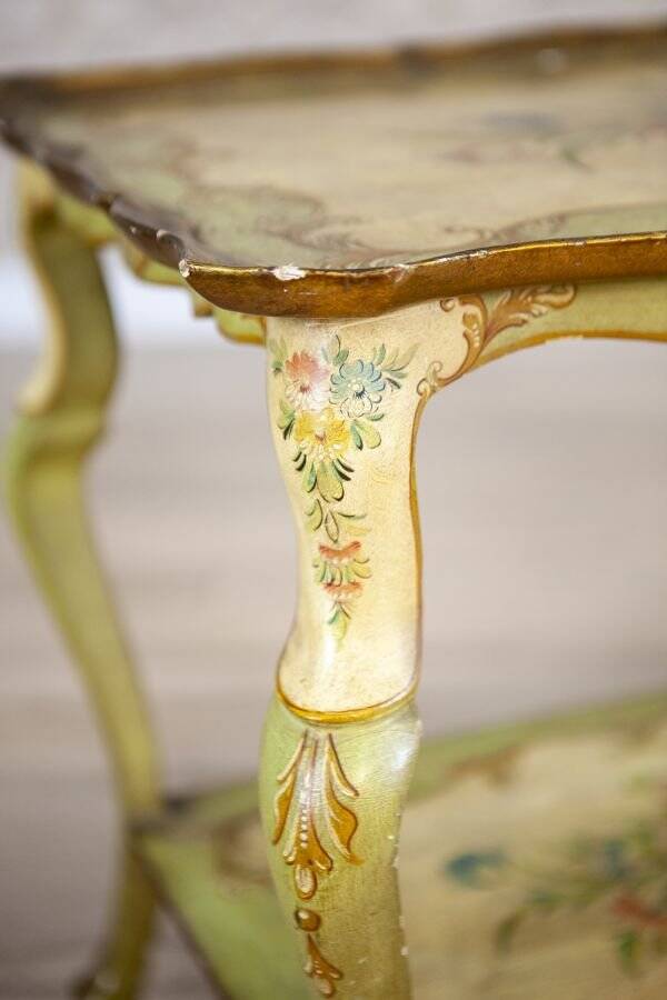 Late 19th Century Rococo Mahogany Tea Table with Floral Paintings, 1890s
