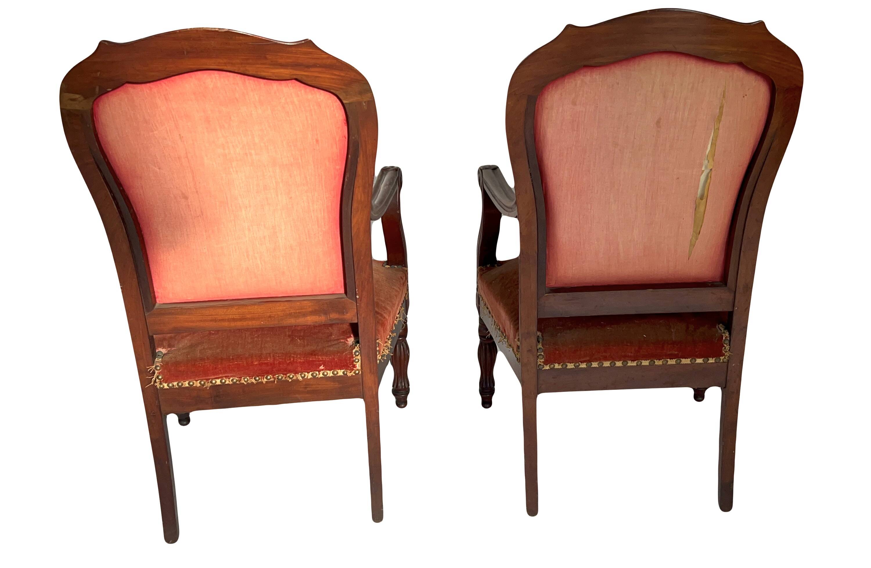 Pair of Louis Philippe armchairs in solid mahogany