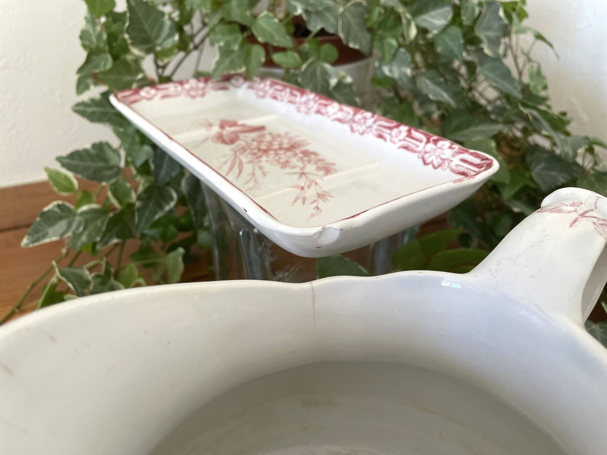 Antique earthenware jug & brush holders from Creil & Montereau