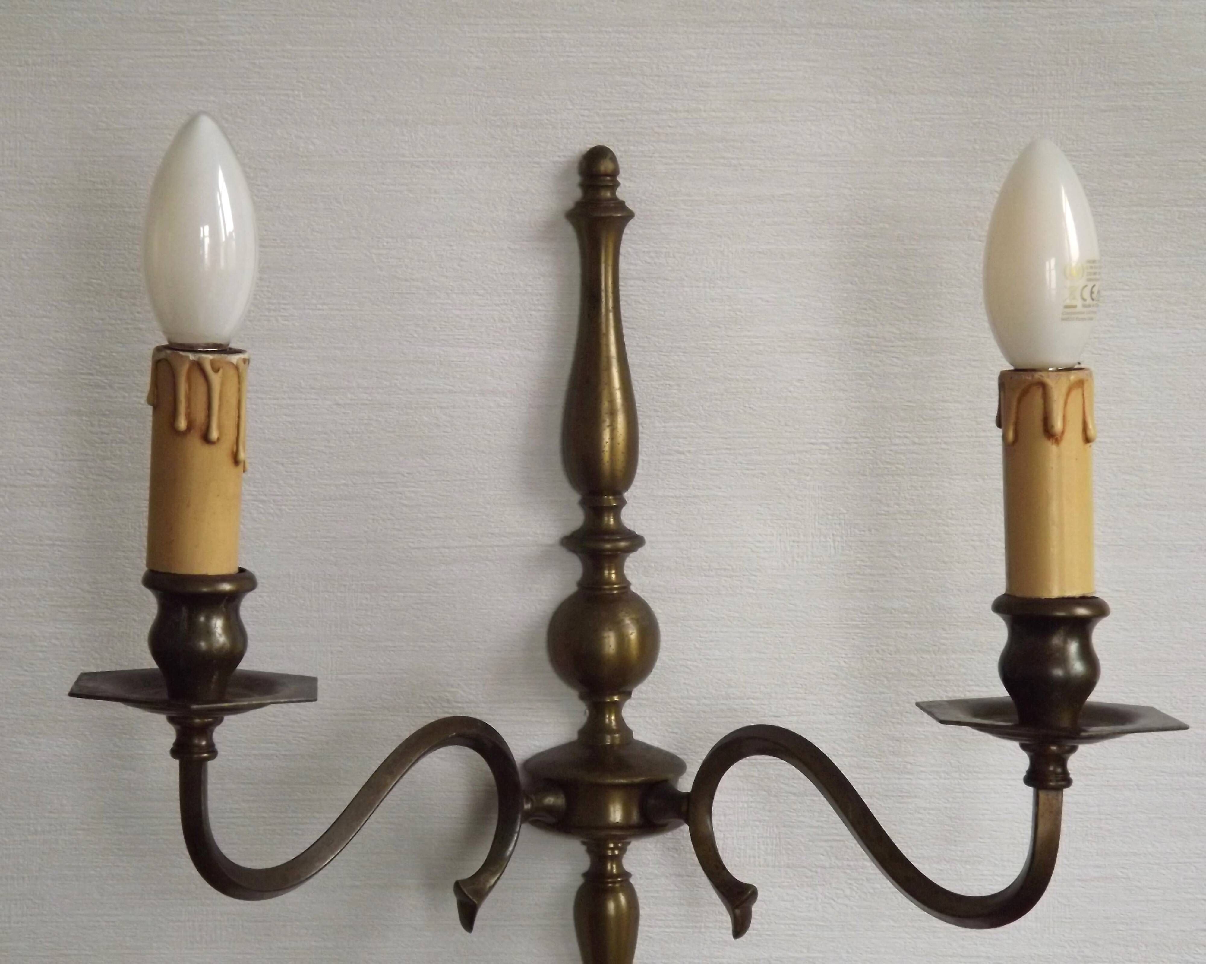 Pair of Double French Vintage Bronze Effect Metal Flemish Wall Lights