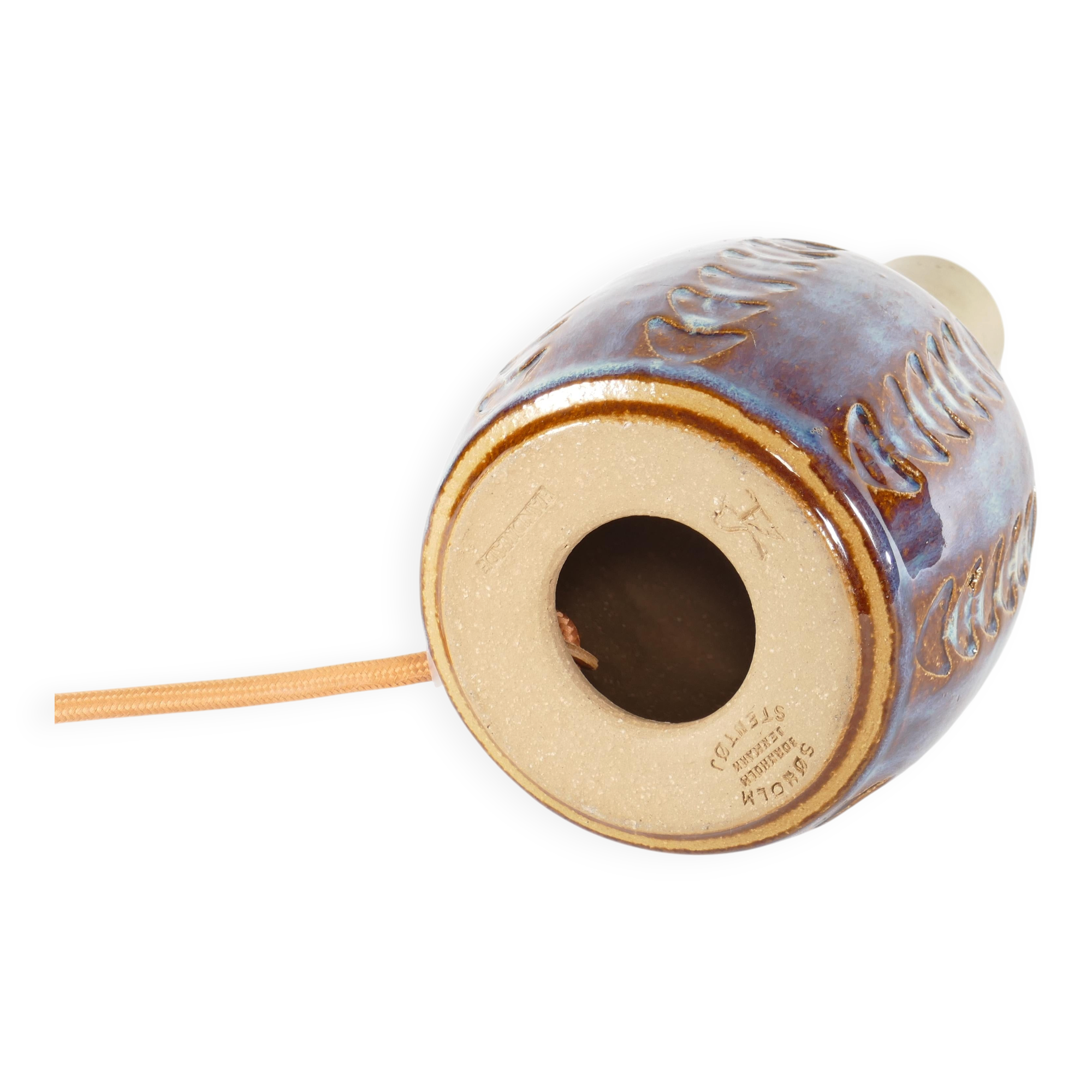 Scandinavian Modern Blue Glazed Stoneware Table Lamp, Søholm Stentøj, 1960s