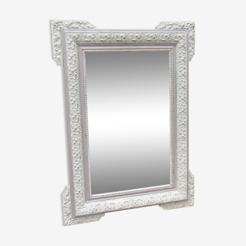 Miroir en bois patine blanc et gris Shabby chic 66x83cm