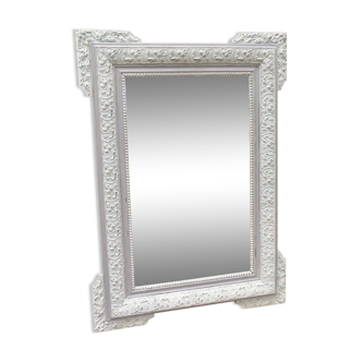 Miroir en bois patine blanc et gris Shabby chic 66x83cm