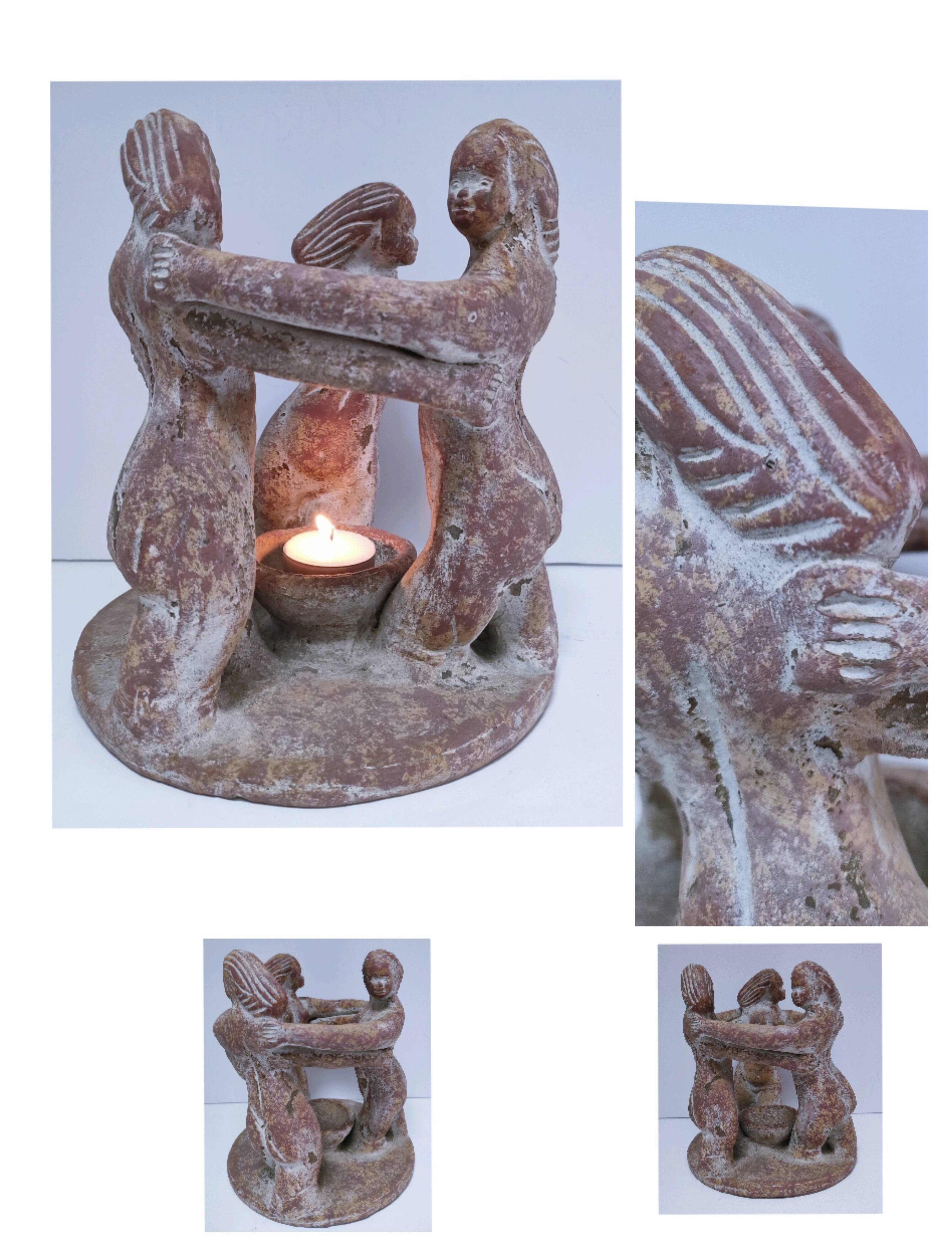 ceramic candlestick centrepiece terracotta patina