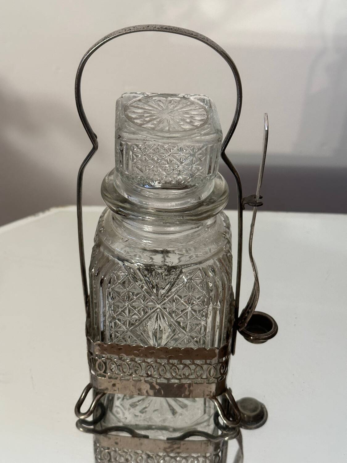 Pot - vintage pickle jar from the 70s - silver metal and cut glass