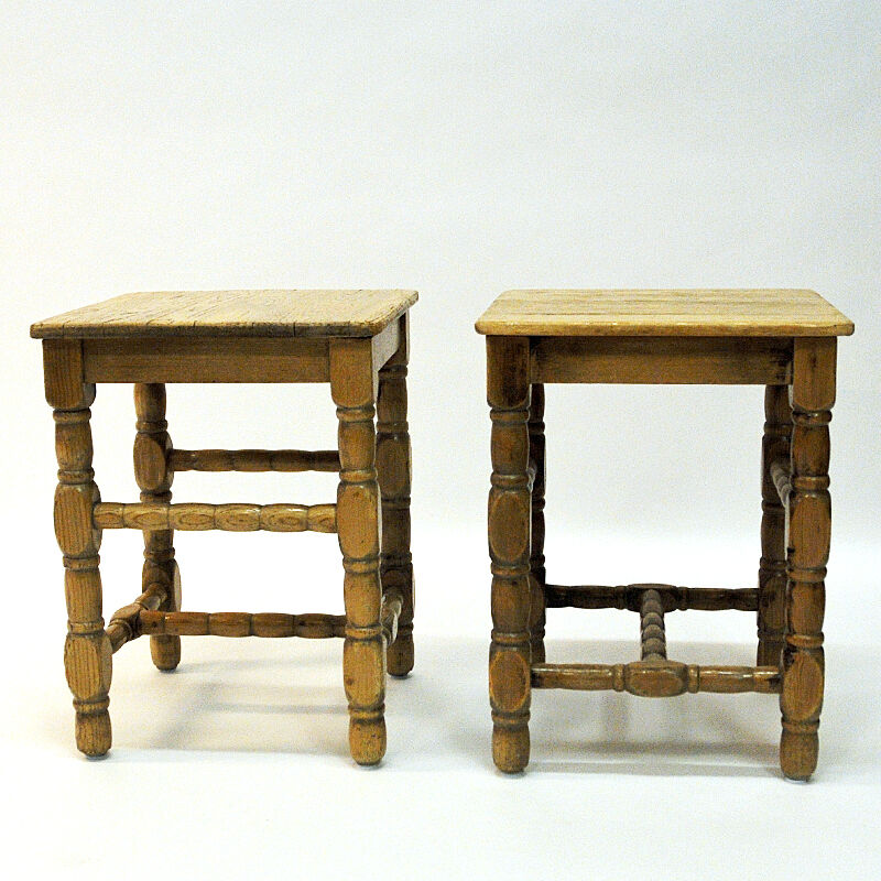 Swedish Pine stool pair in barock style 1920s