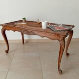 Table basse chippendale vintage en hêtre et rotin style Louis XV