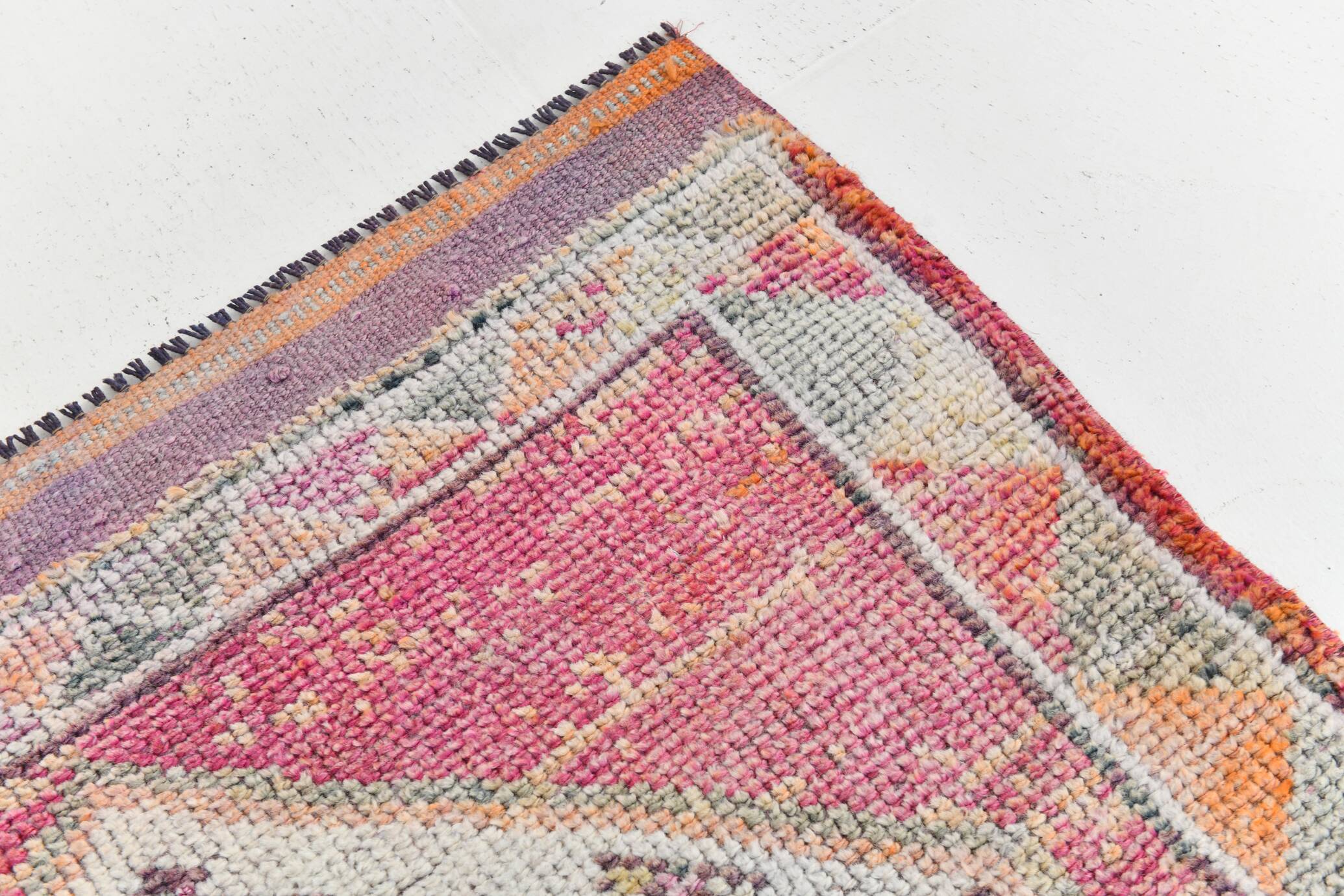 Tapis de couloir en laine rose fuchsia 3x12, style bohème rustique, 90x370 cm