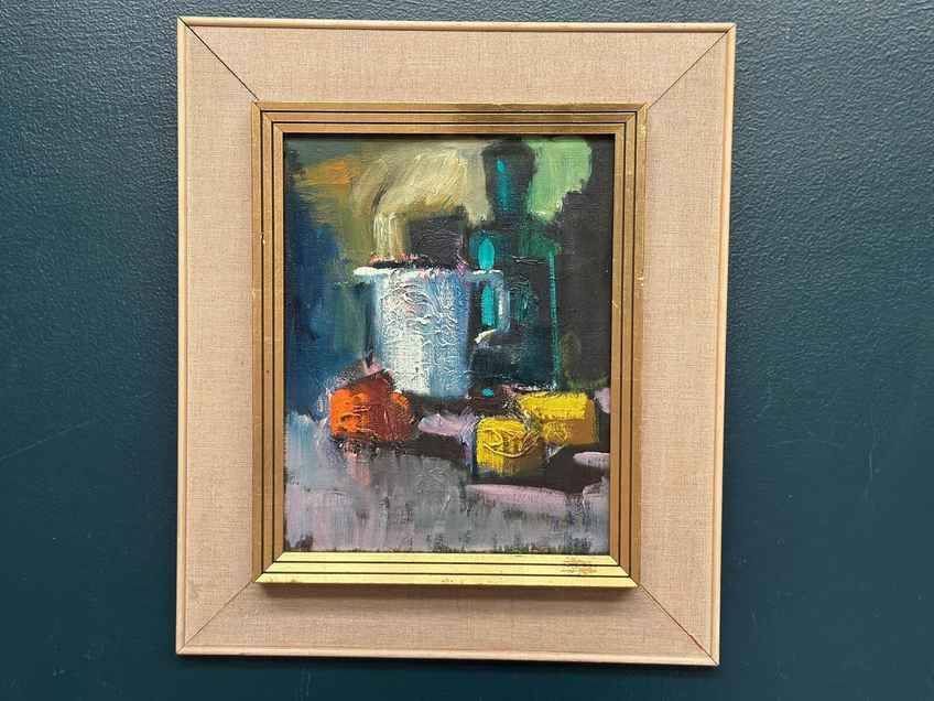Original Swedish Oil on Canvas – Abstract Still Life – Signed – Vintage