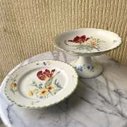 Two antique Luneville K&G compotiers with tulip decoration.