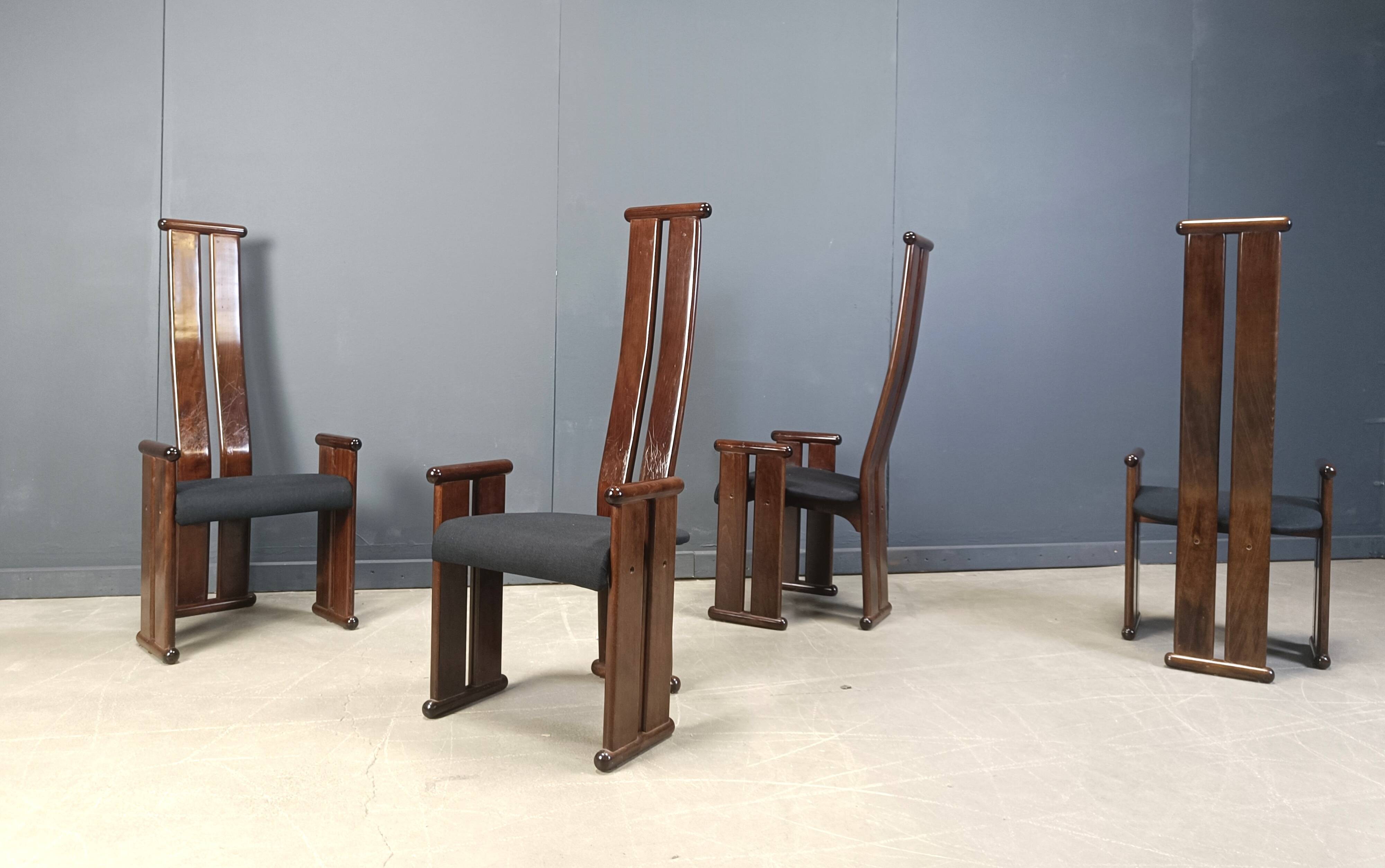 Post modern high back dining chairs, set of 4, 1970s
