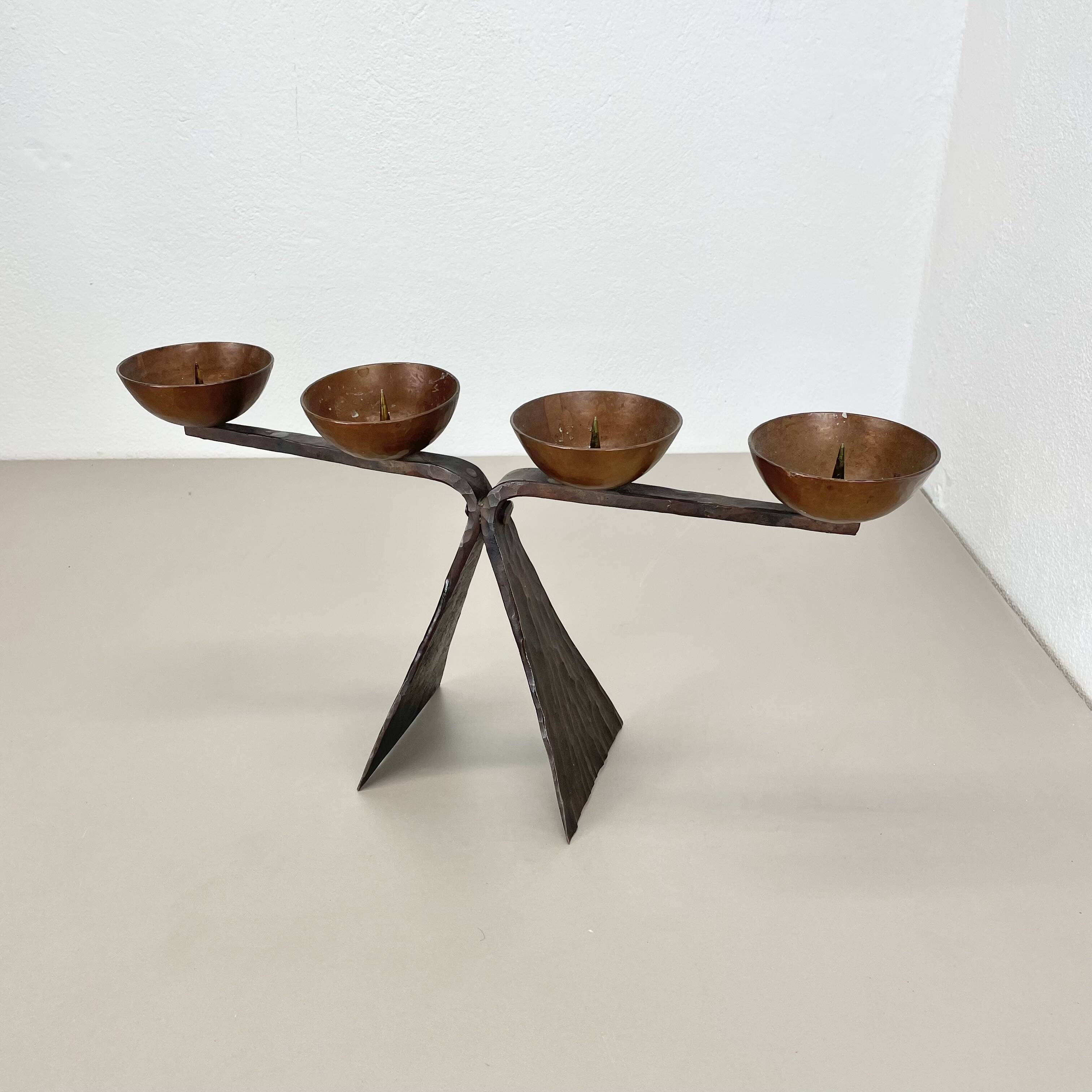 44cm Modernist Auböck Style Brutalist copper metal Candleholder, Austria 19