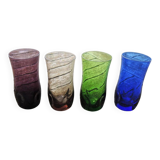 4 old colored glass liqueur glasses