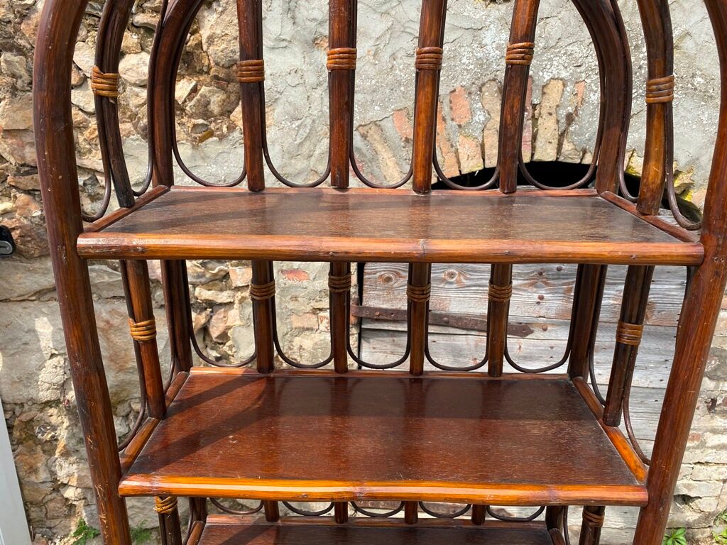 Shelves library in rattan and vintage cannage 70s