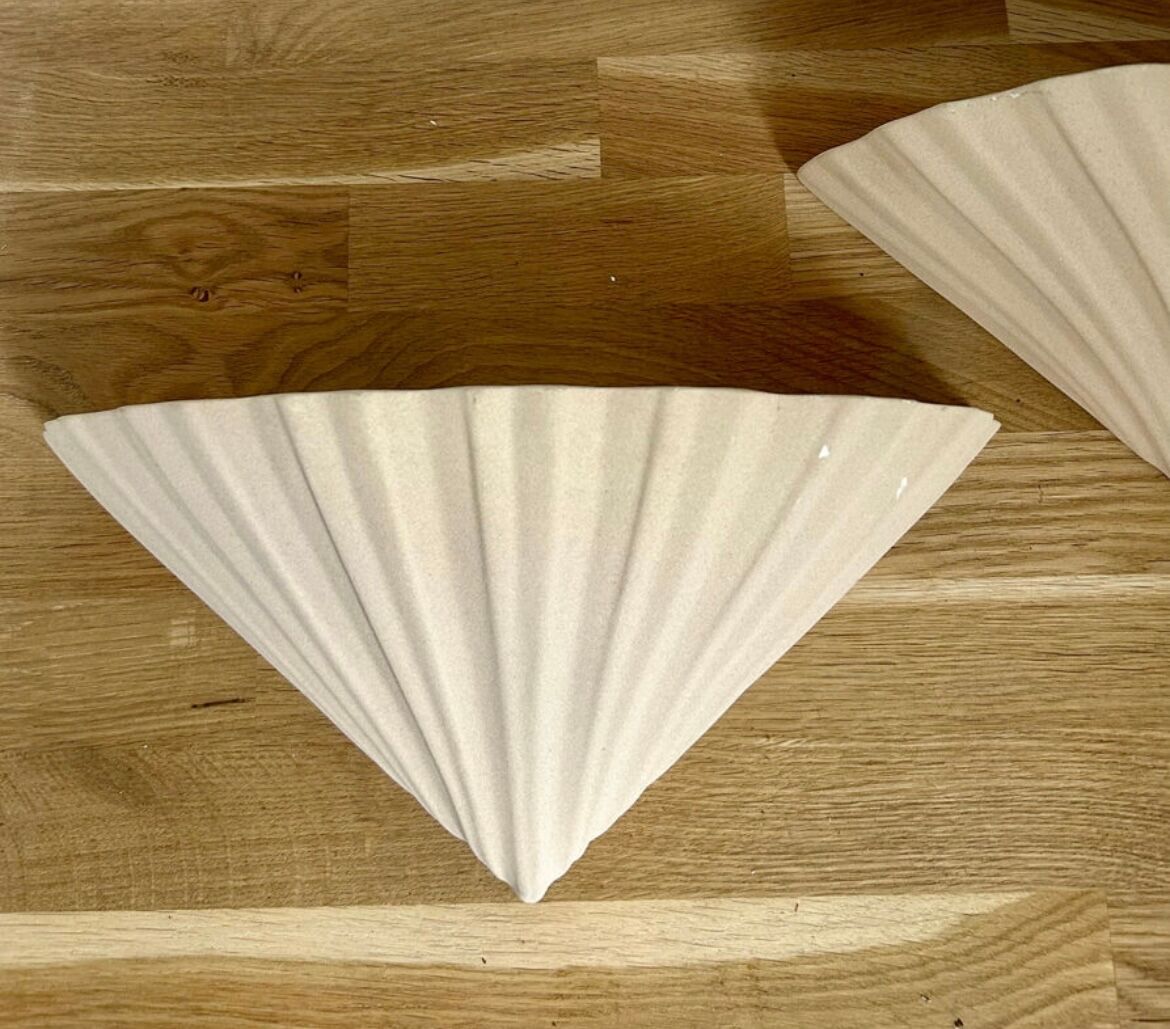 Pair of vintage beige shell wall lamp, France 1970